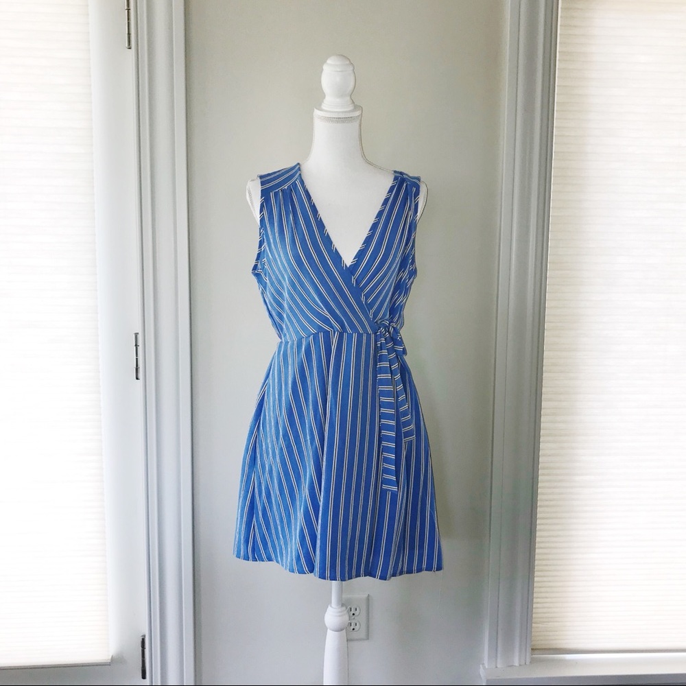 Faux Wrap Blue Dress